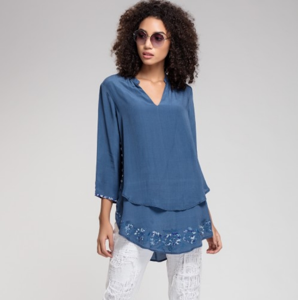 Deep ocean blue rayon tunic